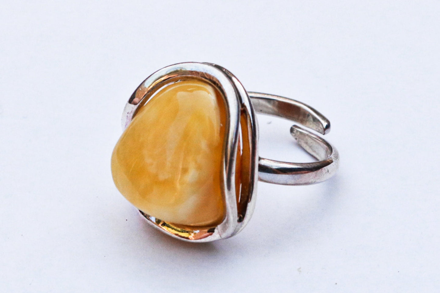 Baltic Amber Ring Butterscotch Adjustable Natural Untreated 925 silver 8.9 gram