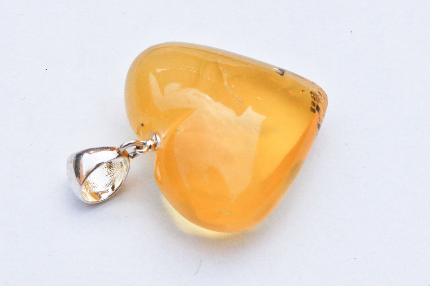 Baltic Amber Heart Pendant Yellow Cloudy Natural Untreated 925 Silver 1.83" 10.7 gram