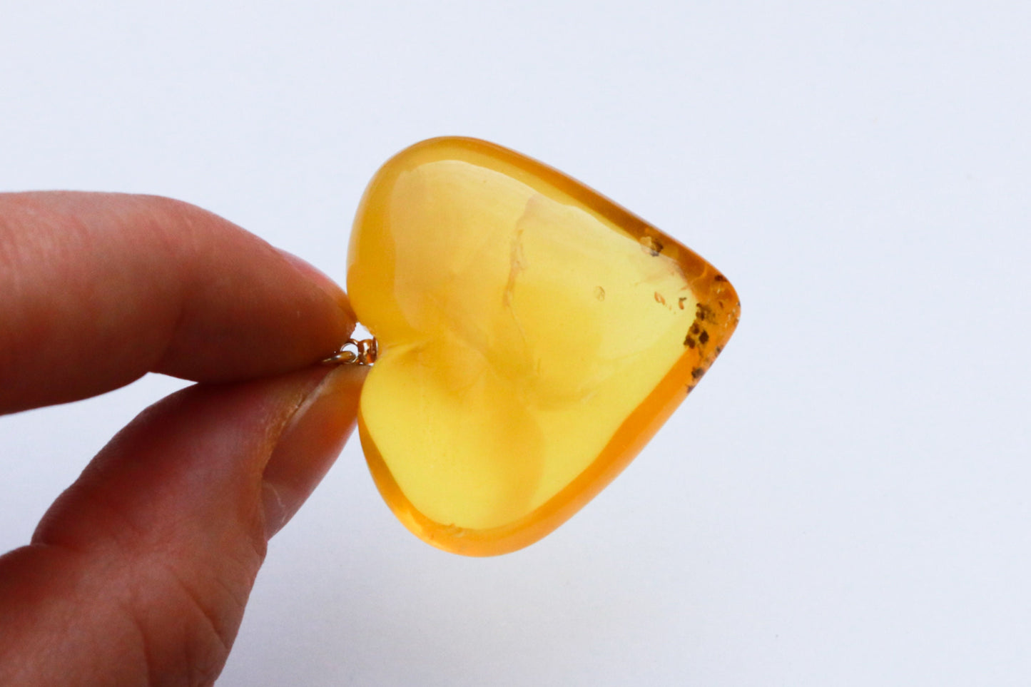 Baltic Amber Heart Pendant Yellow Cloudy Natural Untreated 925 Silver 1.83" 10.7 gram