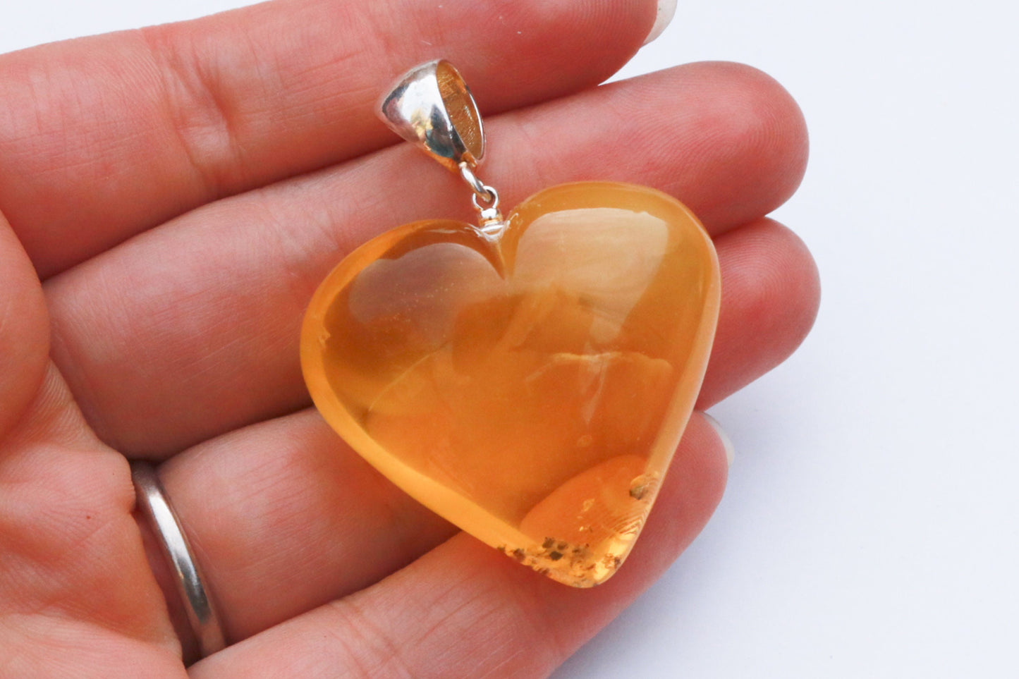 Baltic Amber Heart Pendant Yellow Cloudy Natural Untreated 925 Silver 1.83" 10.7 gram