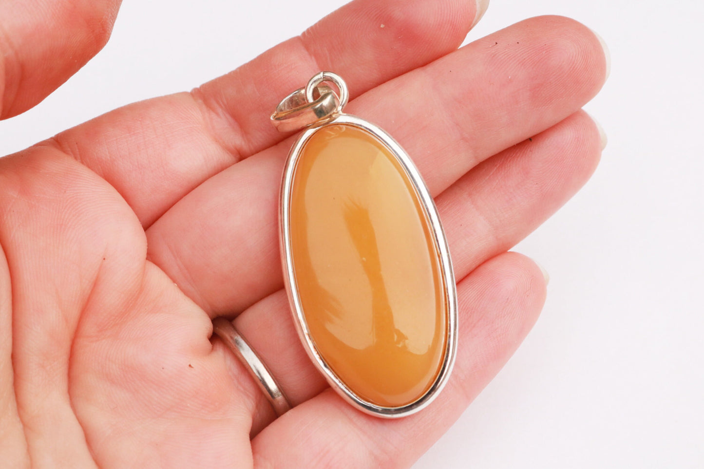 Baltic Amber Pendant Yellow Oval Jewelry Natural Untreated Cloudy Unisex 2.25" 9.9 gram 925 Silver