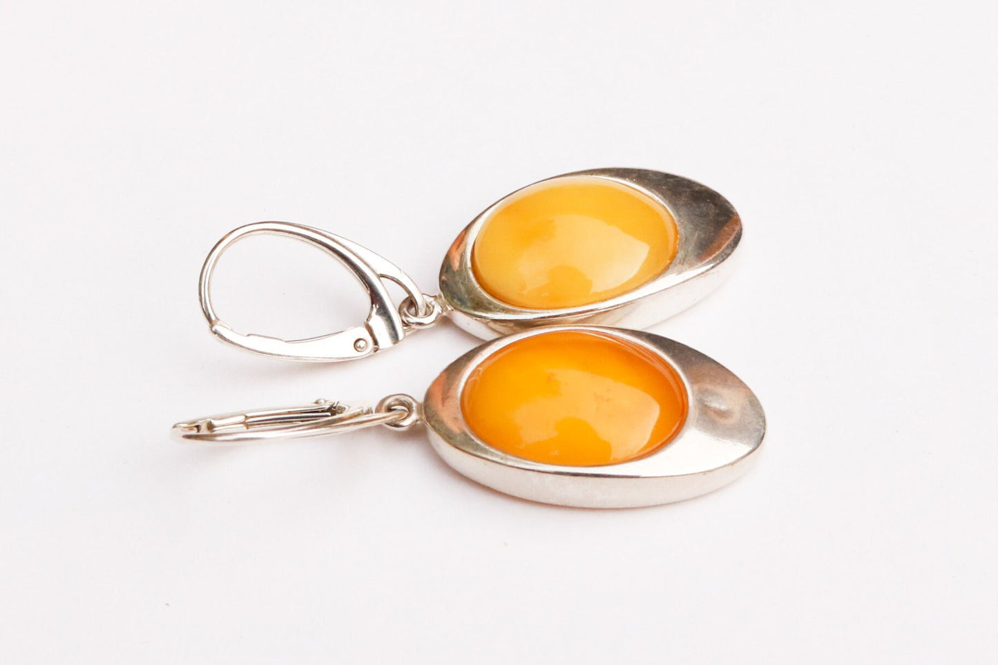 Baltic Amber Earrings Butterscotch Yolk Dangling Natural Oval 1.7" 8.7 gram 925 Silver