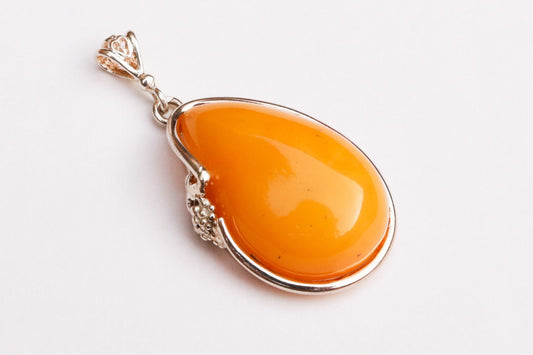 Baltic Amber Pendant Yolk Antique Butterscotch Drop Jewelry Unisex Natural 1.96" 8.6 gram 925 Silver