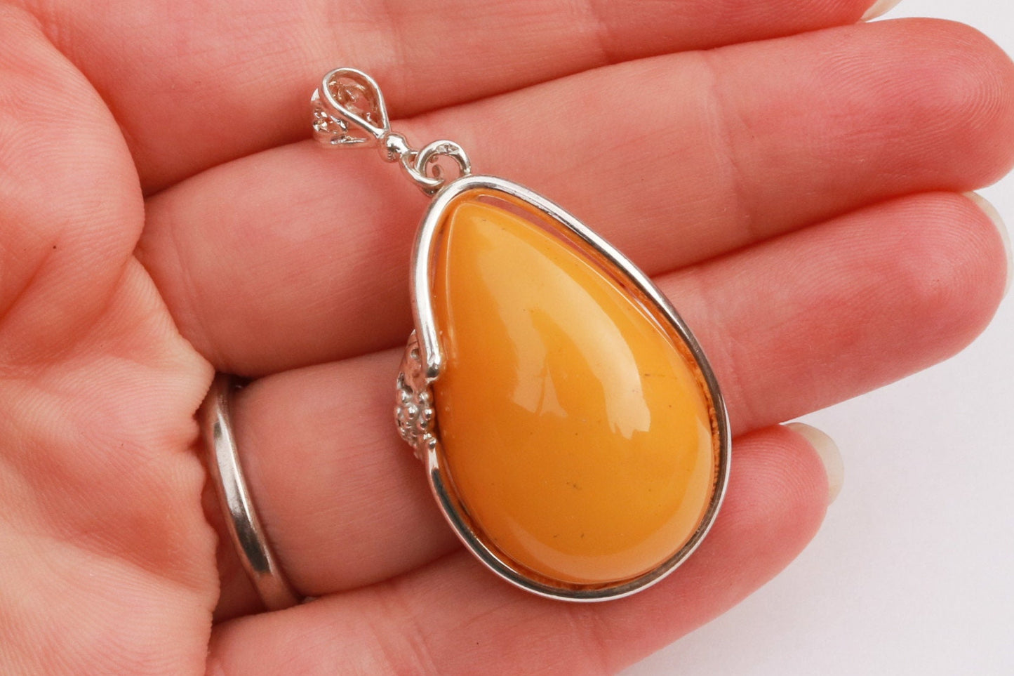 Baltic Amber Pendant Yolk Antique Butterscotch Drop Jewelry Unisex Natural 1.96" 8.6 gram 925 Silver