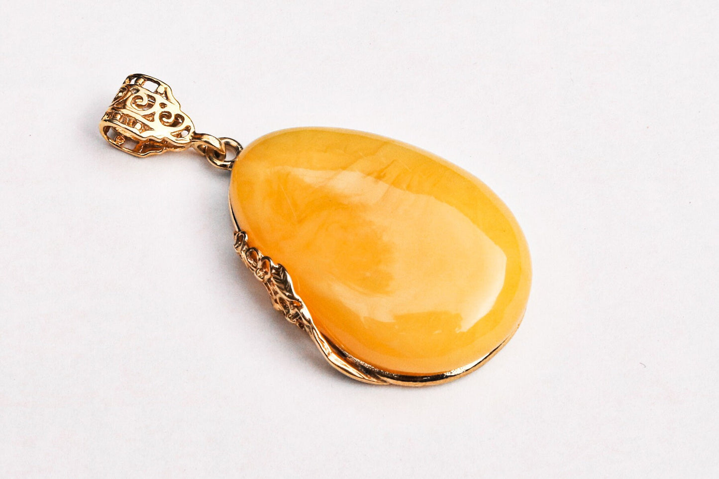 Baltic Amber Pendant Butterscotch Drop Gold Plated Jewelry 2.24" 10.4 gram