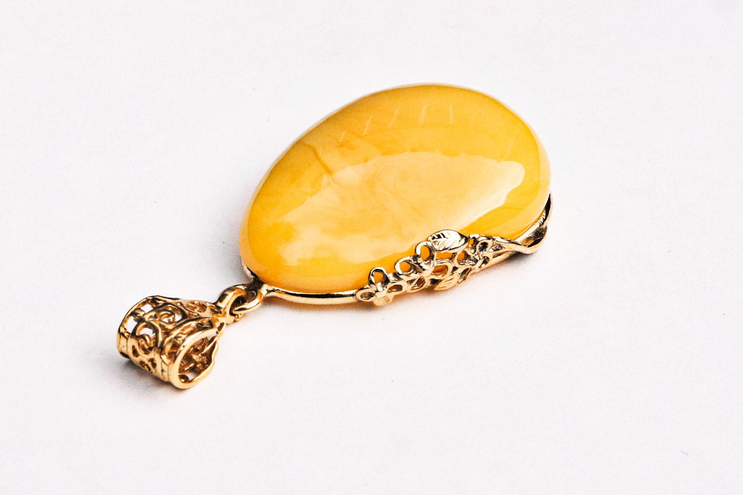 Baltic Amber Pendant Butterscotch Drop Gold Plated Jewelry 2.24" 10.4 gram