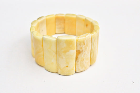 Baltic Amber Bracelet Milky Butterscotch Rectangle Beads Natural Milky Untreated Unisex 7.7" 29.6 gram