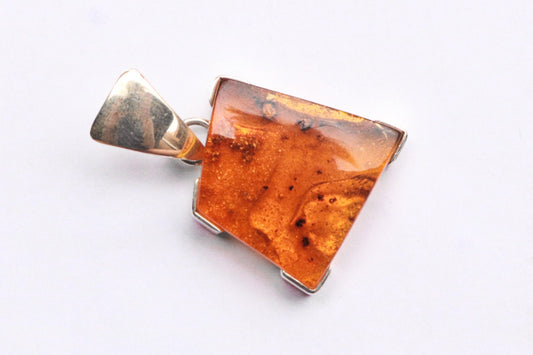 Baltic Amber Pendant Honey Natural Untreated Unisex 1.6″ 9 gram 925 Silver