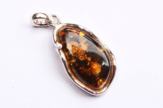 Baltic Amber Green Pendant Sparkling Unisex Jewelry 1.9" 7.8 gram 925 Silver