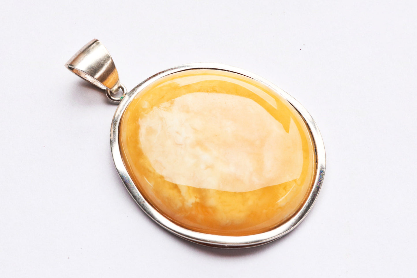 Baltic Amber Pendant Butterscotch Yolk Large Natural Untreated Unisex Jewelry 2.68" 22.4 gram 925 Silver