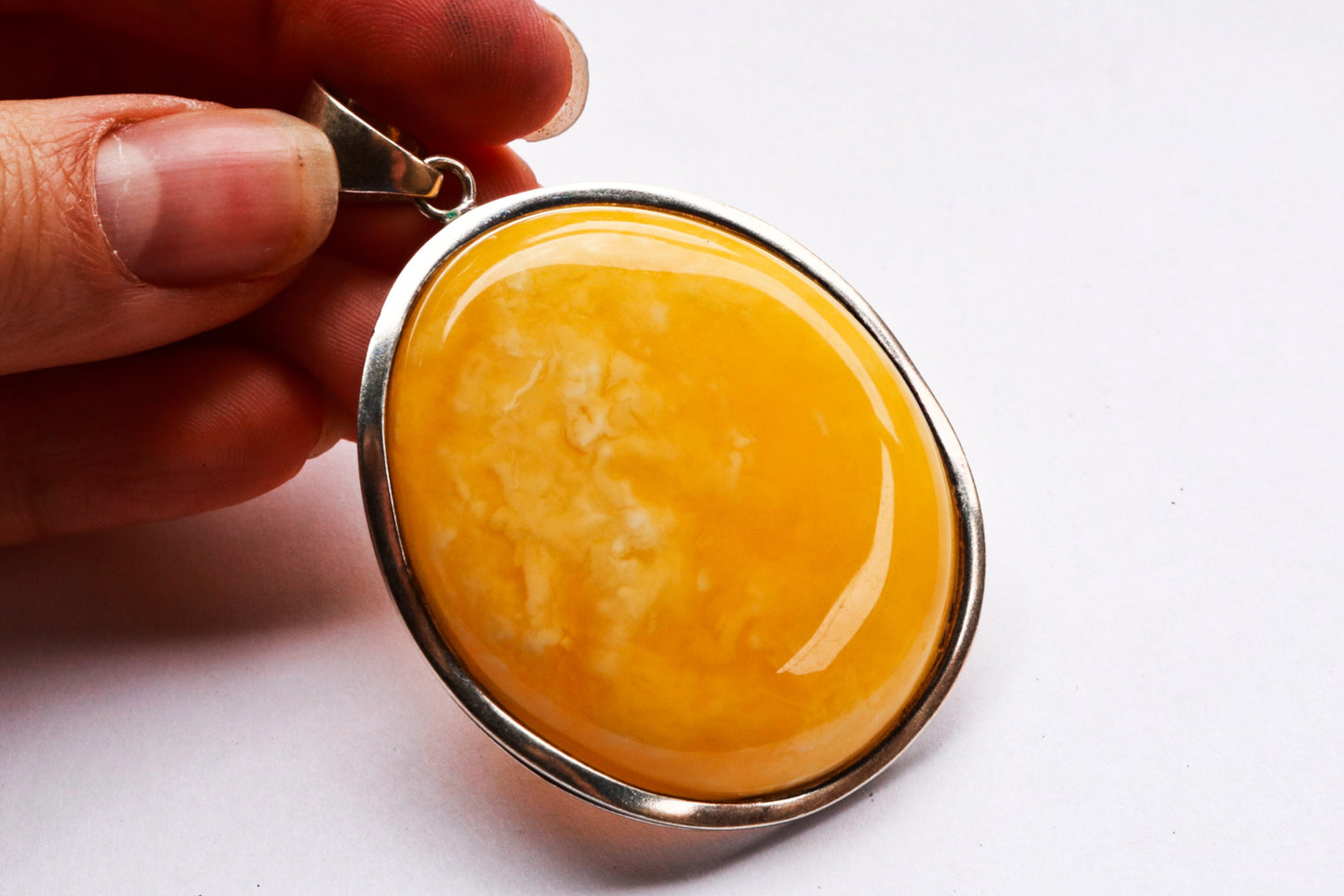 Baltic Amber Pendant Butterscotch Yolk Large Natural Untreated Unisex Jewelry 2.68" 22.4 gram 925 Silver