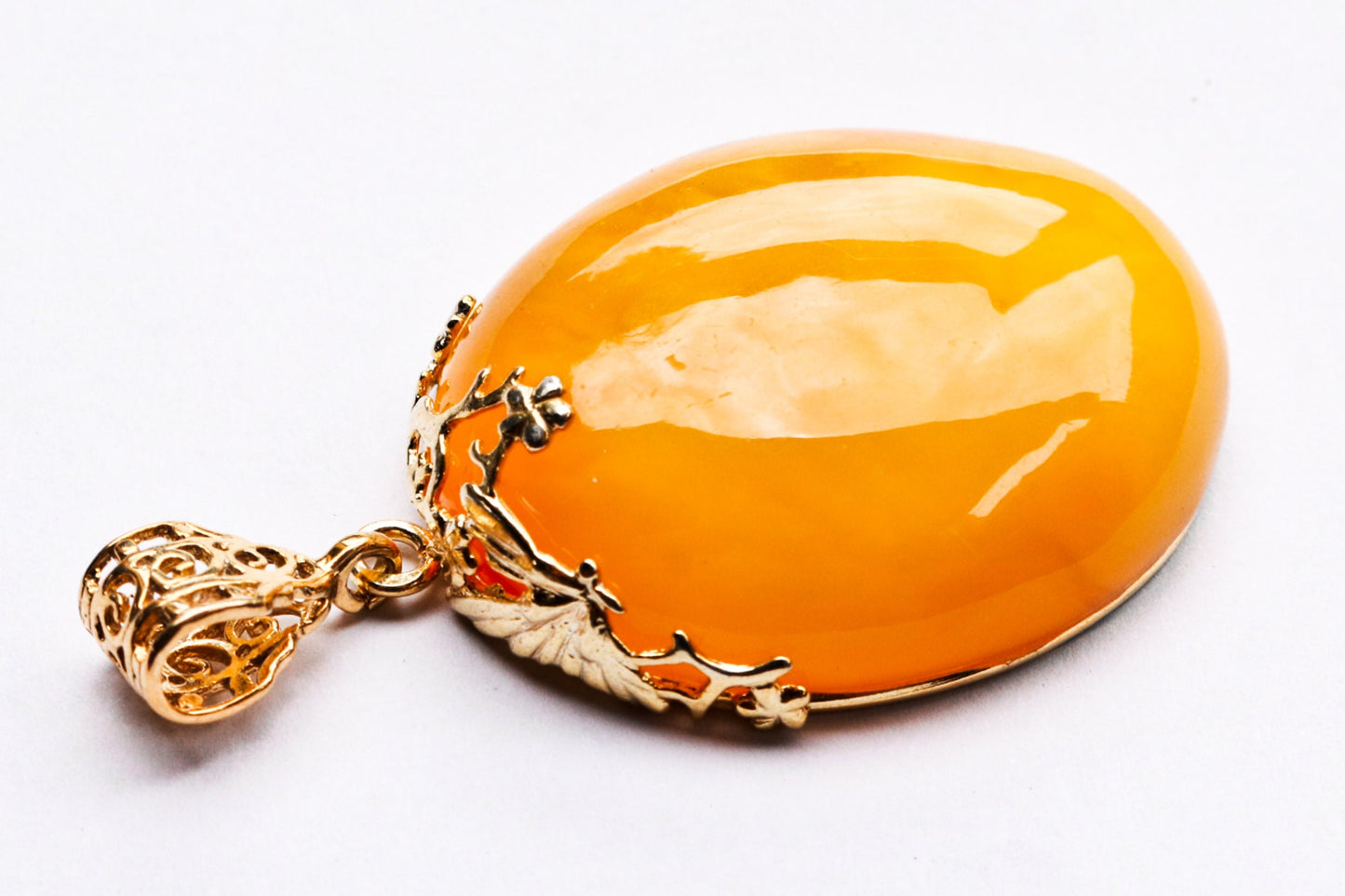 Baltic Amber Butterscotch Pendant Gold Plated Natural Untreated Oval Jewelry 2.36" 14.2 gram 925 Silver