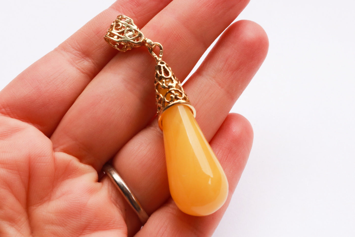 Baltic Amber Butterscotch Pendant Gold Plated Natural Untreated Oval Jewelry 2.36" 14.2 gram 925 Silver