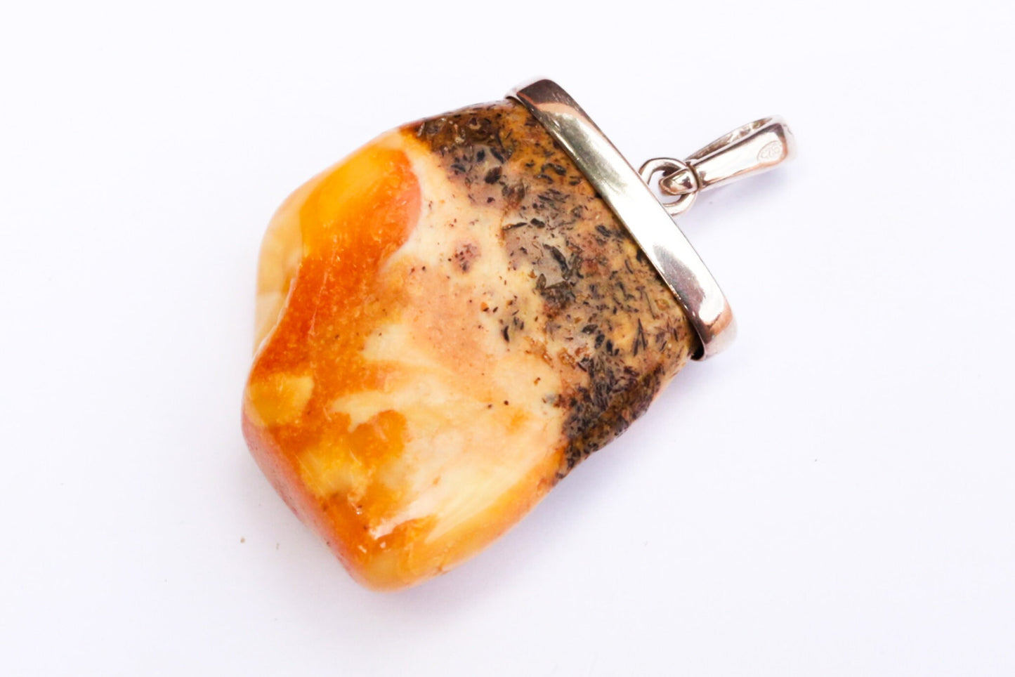 Baltic Amber Pendant Butterscotch Natural Raw Untreated Unisex 1.84" 10.8 gram 925 Silver