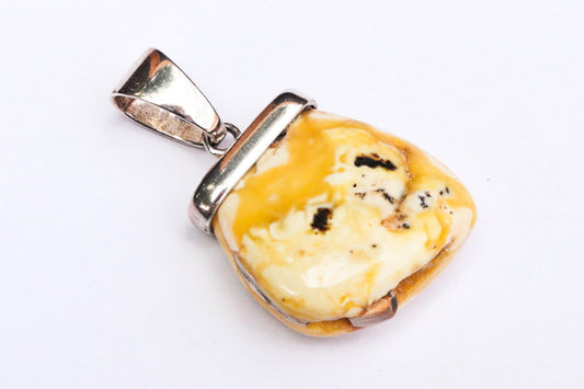 Baltic Amber Pendant Butterscotch Natural Raw Untreated Unisex 1.64" 8 gram 925 Silver