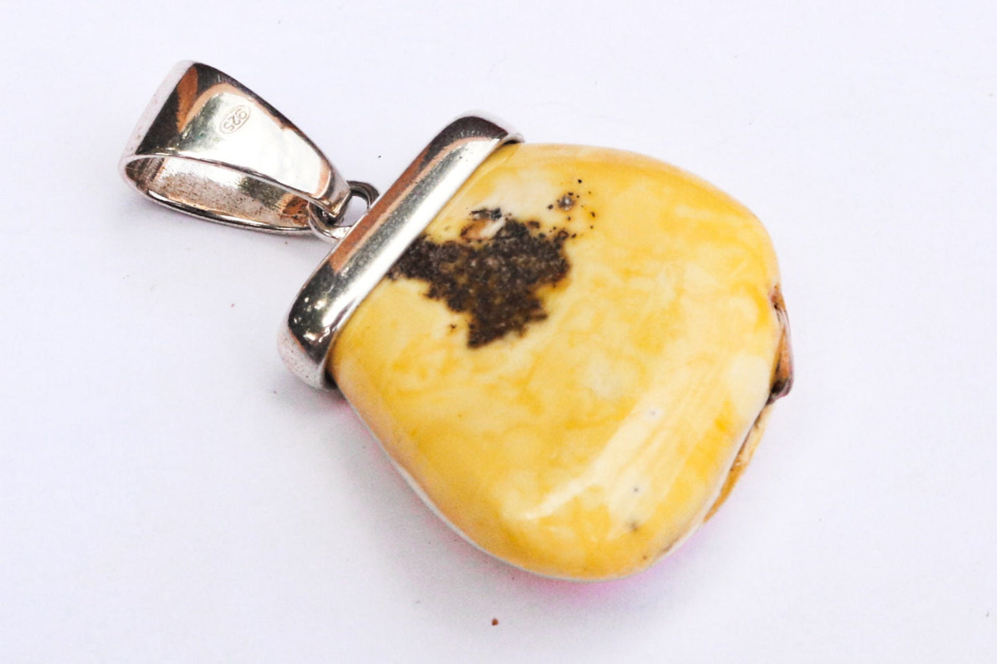 Baltic Amber Pendant Butterscotch Natural Raw Untreated Unisex 1.64" 8 gram 925 Silver