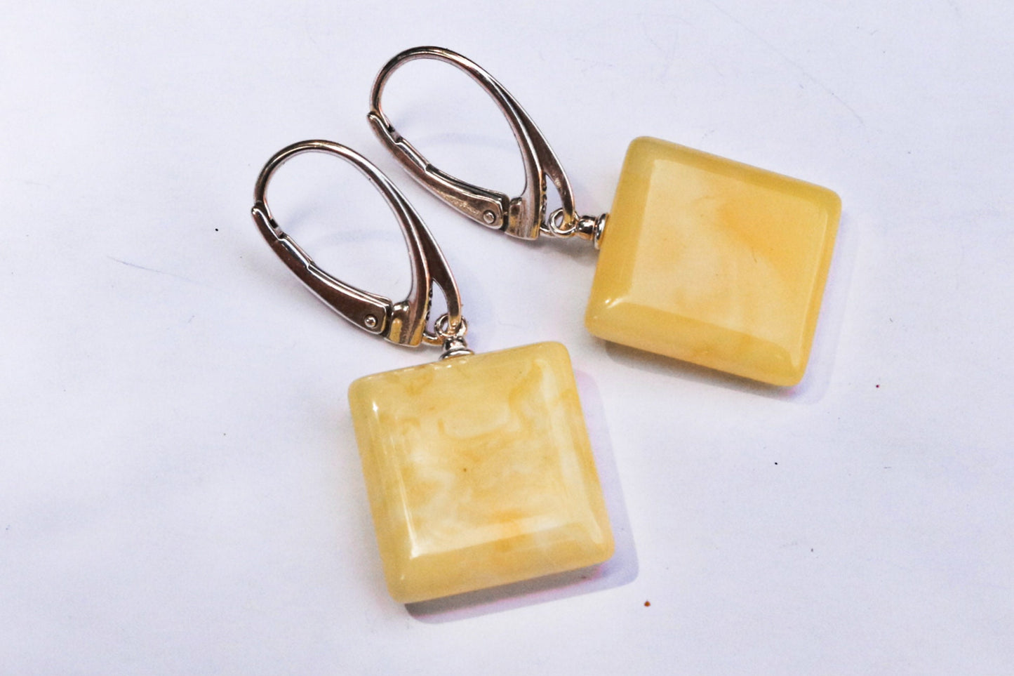 Baltic Amber Earrings Butterscotch Natural Dangling Square Jewelry 1.36" 3.3 gram 925 Silver