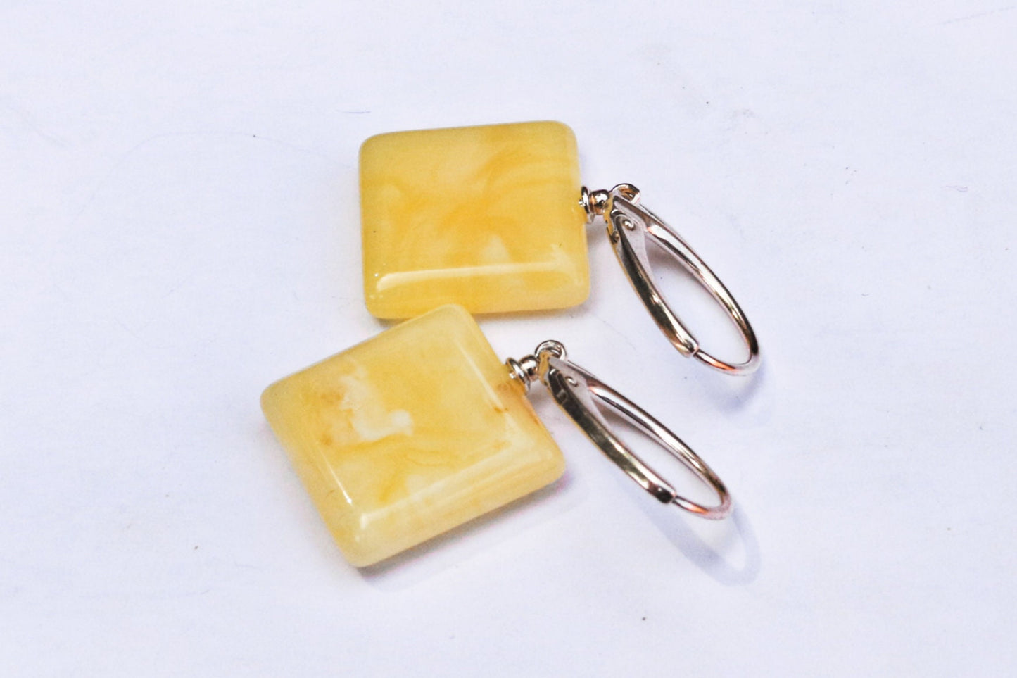 Baltic Amber Earrings Butterscotch Natural Dangling Square Jewelry 1.36" 3.3 gram 925 Silver