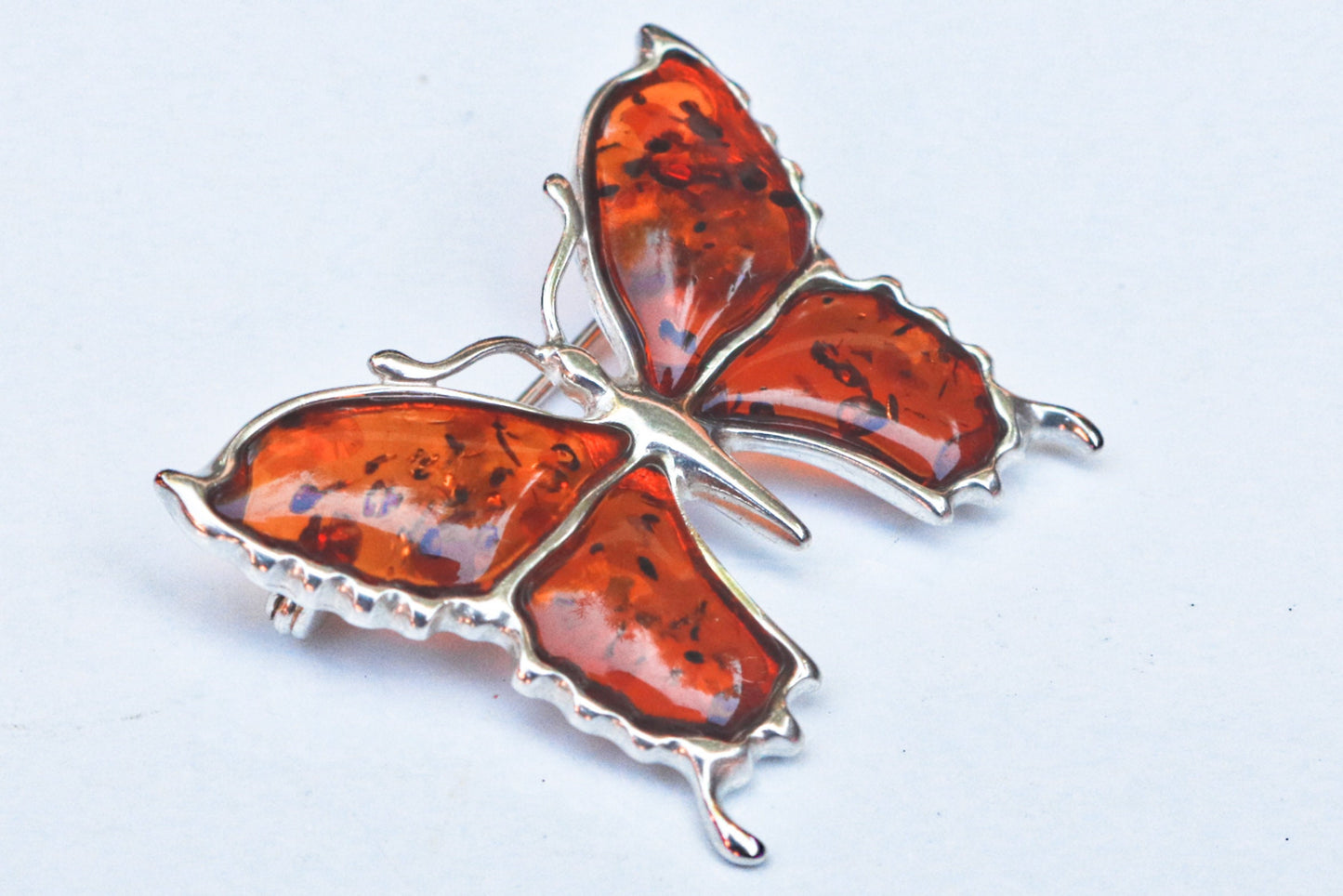 Baltic Amber Pin Brooch Butterfly Cognac Jewelry 925 Silver