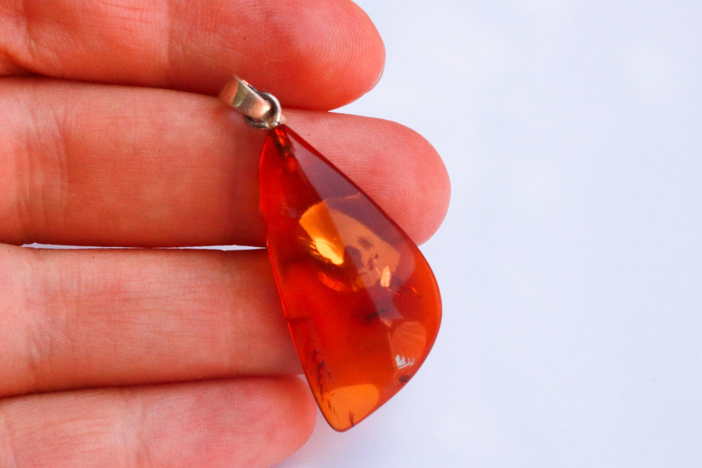 Baltic Amber Pendant Cognac Unisex Natural Jewelry 1.64″ 2.9 gram 925 Silver