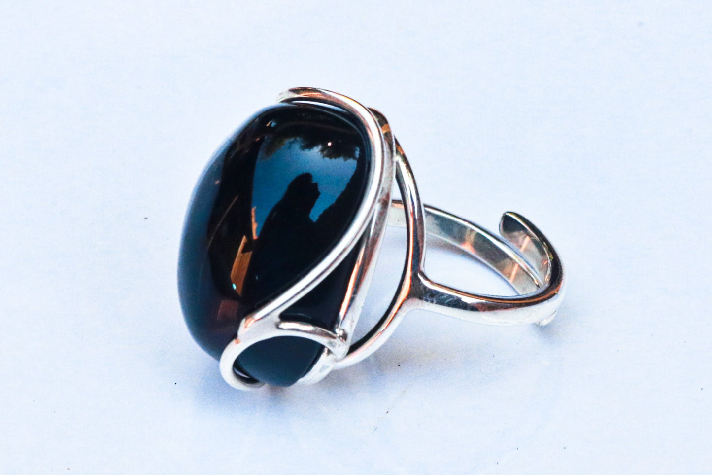 Baltic Amber Cherry Ring Adjustable Natural Jewelry 925 Silver 13 gram