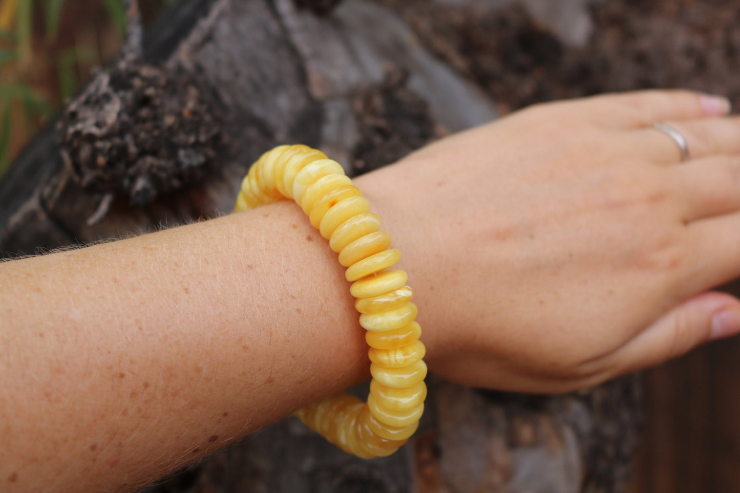 Baltic Amber Bracelet Butterscotch Disc Beads Natural Untreated Milky Unisex 29 gram