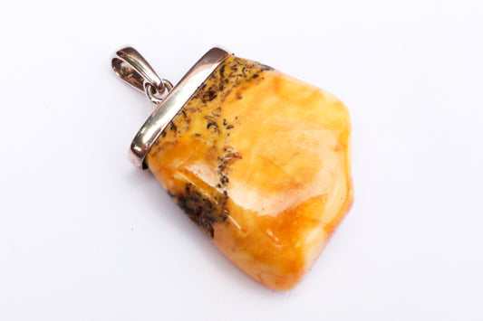 Baltic Amber Pendant Butterscotch Natural Raw Untreated Unisex 1.84" 10.8 gram 925 Silver