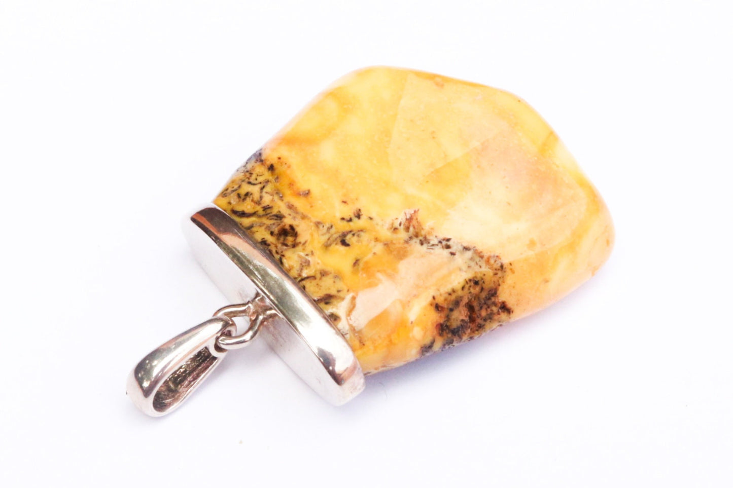 Baltic Amber Pendant Butterscotch Natural Raw Untreated Unisex 1.84" 10.8 gram 925 Silver