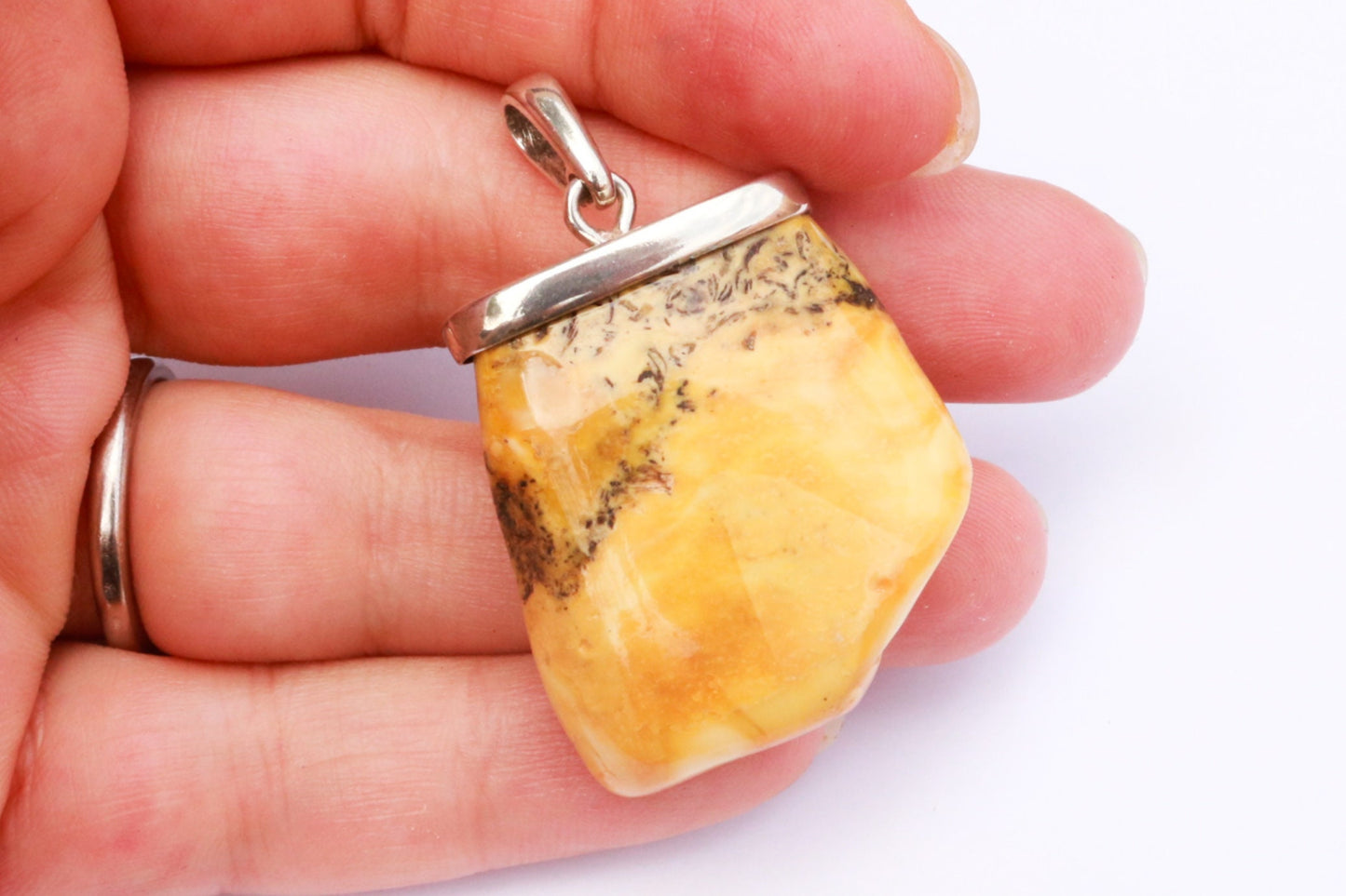 Baltic Amber Pendant Butterscotch Natural Raw Untreated Unisex 1.84" 10.8 gram 925 Silver