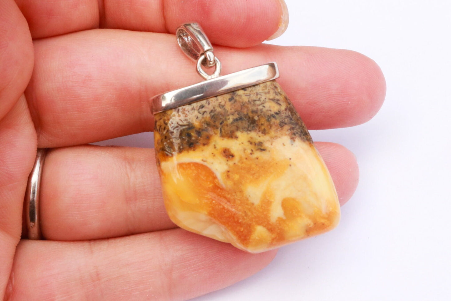 Baltic Amber Pendant Butterscotch Natural Raw Untreated Unisex 1.84" 10.8 gram 925 Silver