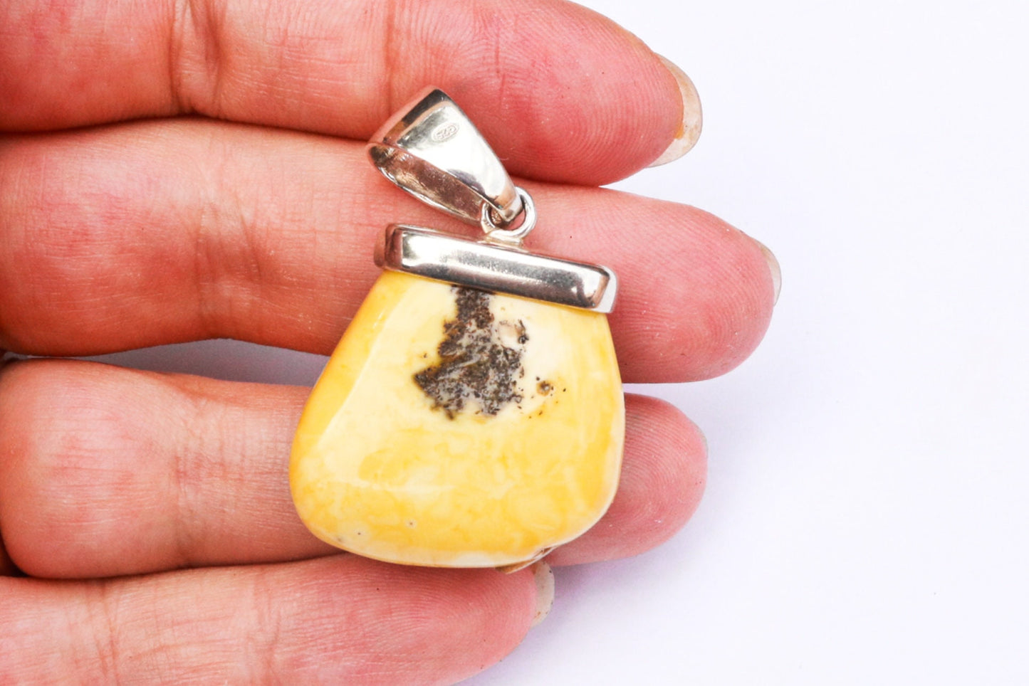 Baltic Amber Pendant Butterscotch Natural Raw Untreated Unisex 1.64" 8 gram 925 Silver