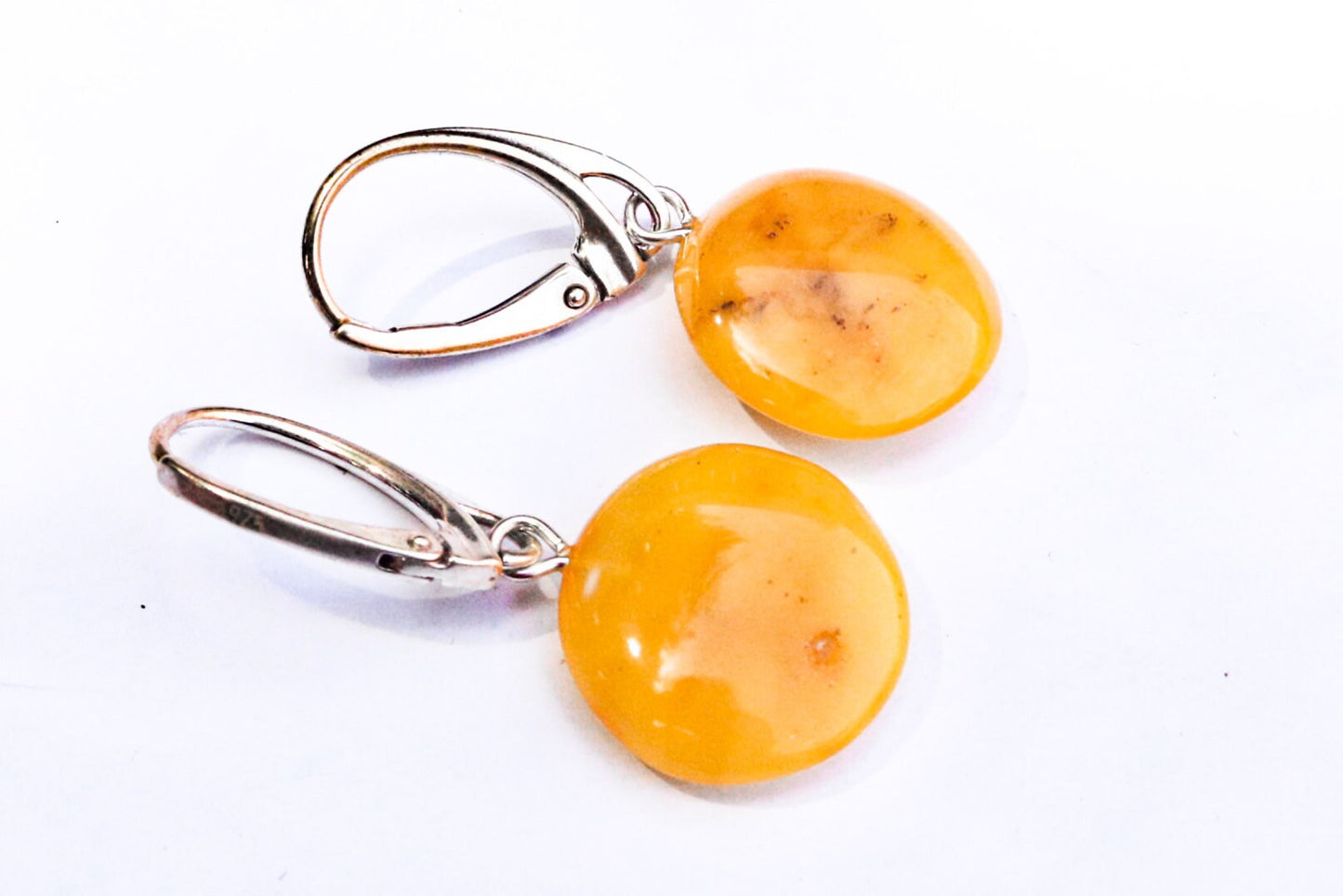 Baltic Amber Earrings Disc Butterscotch Yolk Natural Jewelry 1.35" 2.6 gram 925 Silver