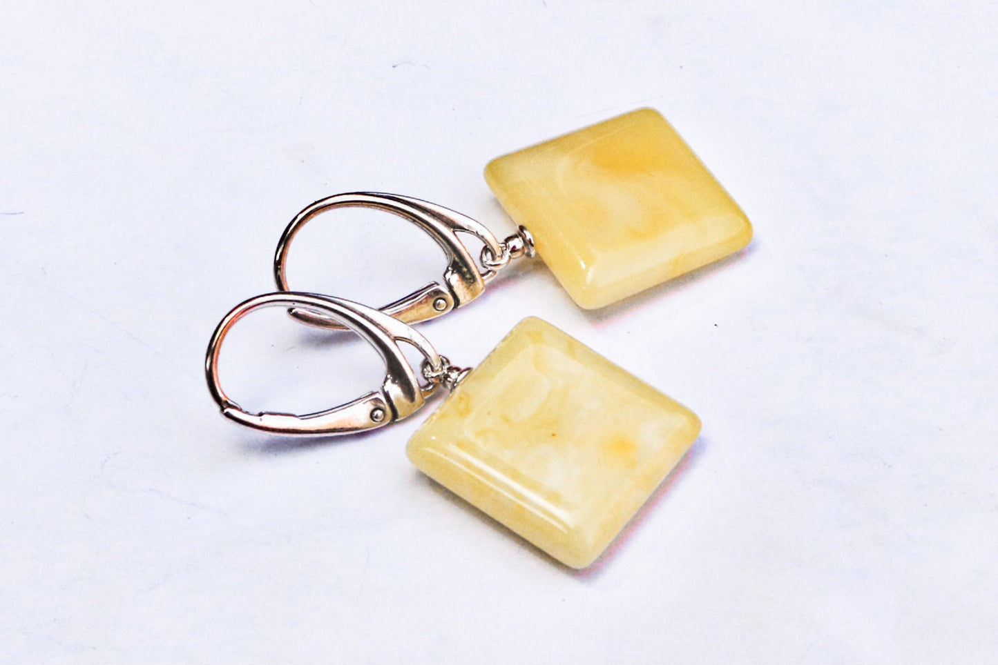 Baltic Amber Earrings Butterscotch Natural Dangling Square Jewelry 1.36" 3.3 gram 925 Silver