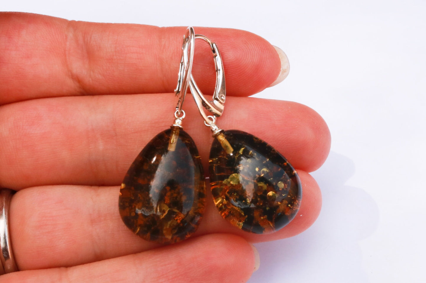 Baltic Amber Green Earrings Drops Sparkling 1.63" 5 gram