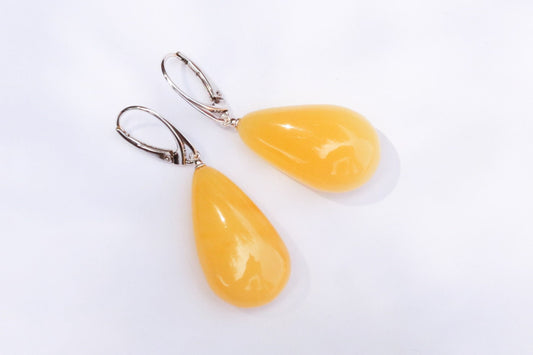 Baltic Amber Earrings Butterscotch Natural Drops Untreated 1.85" 925 Silver 6.4 gram