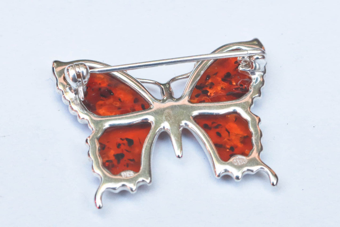 Baltic Amber Pin Brooch Butterfly Cognac Jewelry 925 Silver