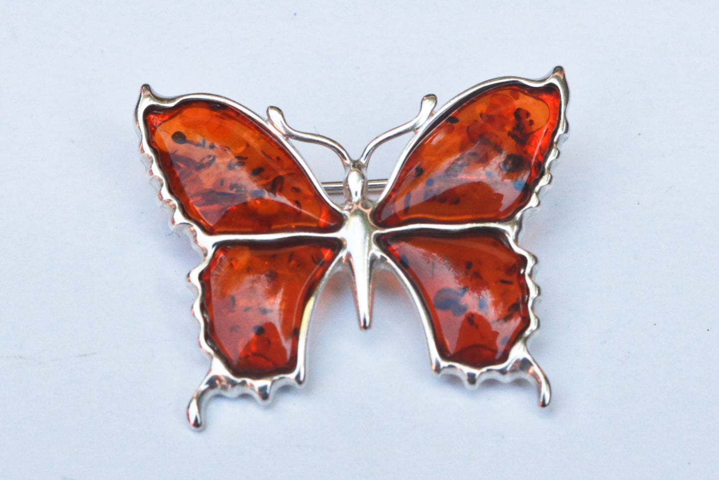 Baltic Amber Pin Brooch Butterfly Cognac Jewelry 925 Silver