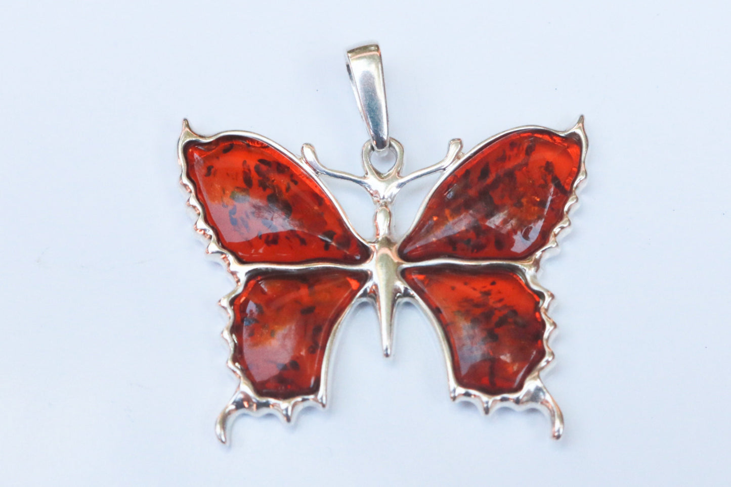 Baltic Amber Butterfly Pendant Cognac Natural 925 Silver