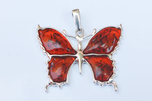 Baltic Amber Butterfly Pendant Cognac Natural 925 Silver