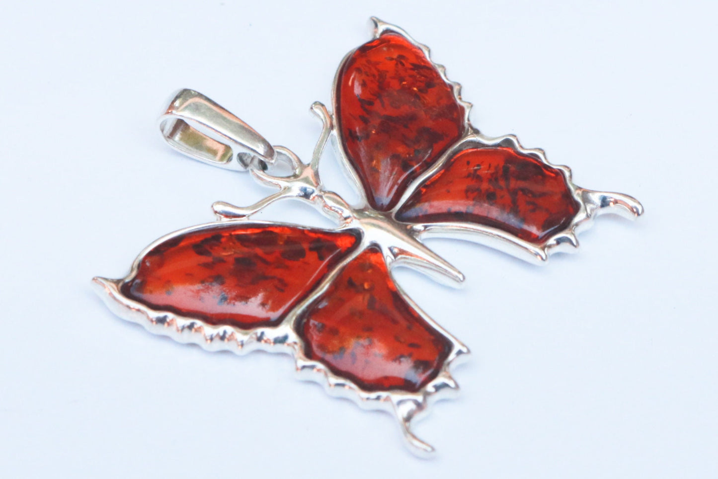 Baltic Amber Butterfly Pendant Cognac Natural 925 Silver