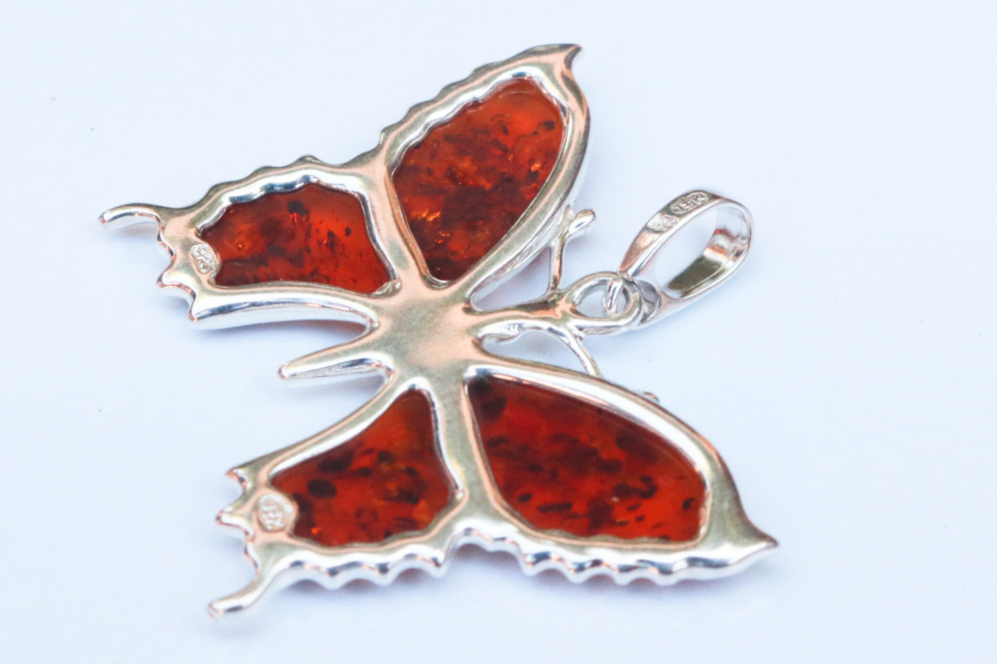 Baltic Amber Butterfly Pendant Cognac Natural 925 Silver