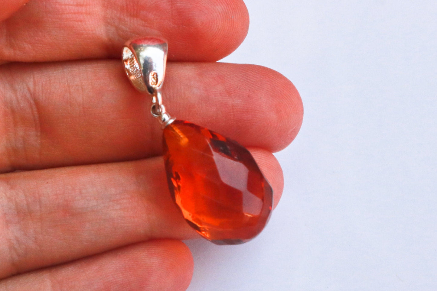 Baltic Amber Pendant Honey Natural Untreated Unisex Jewelry 1.37" 2.8 gram 925 Silver