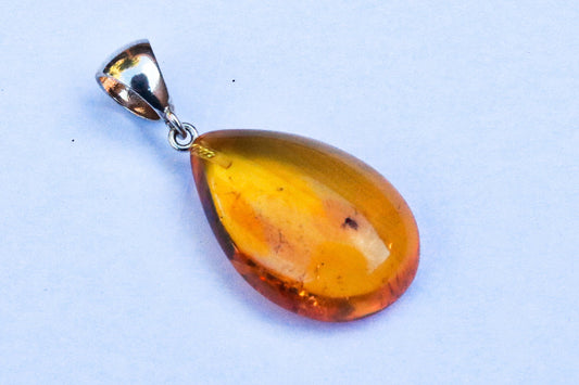 Baltic Amber Round Pendant with Fossil Insect Drop Yellow Natural 1.78" 4.5 gram 925 Silver