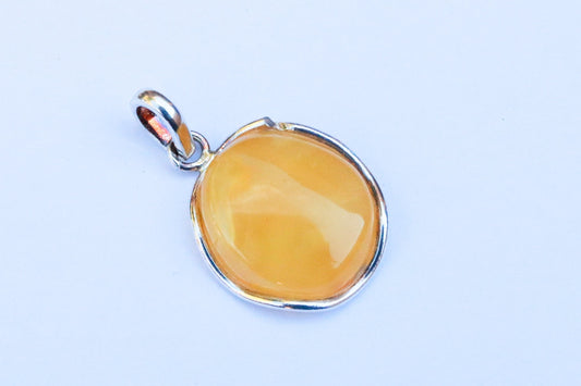 Baltic Amber Butterscotch Pendant Yellow Natural Cloudy 1.69″ 6.7 gram 925 Silver