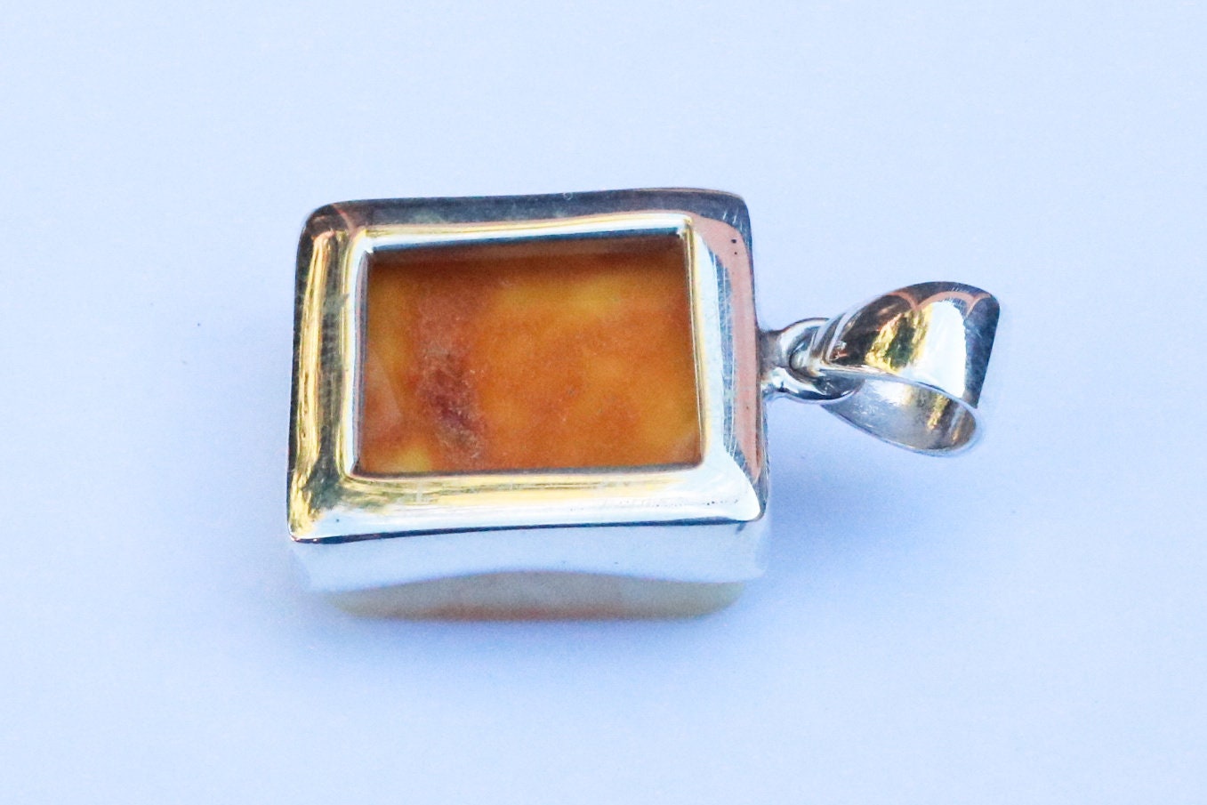 Baltic Amber Pendant Butterscotch Square Natural Untreated Healing Unisex 1.34" 9.2 gram