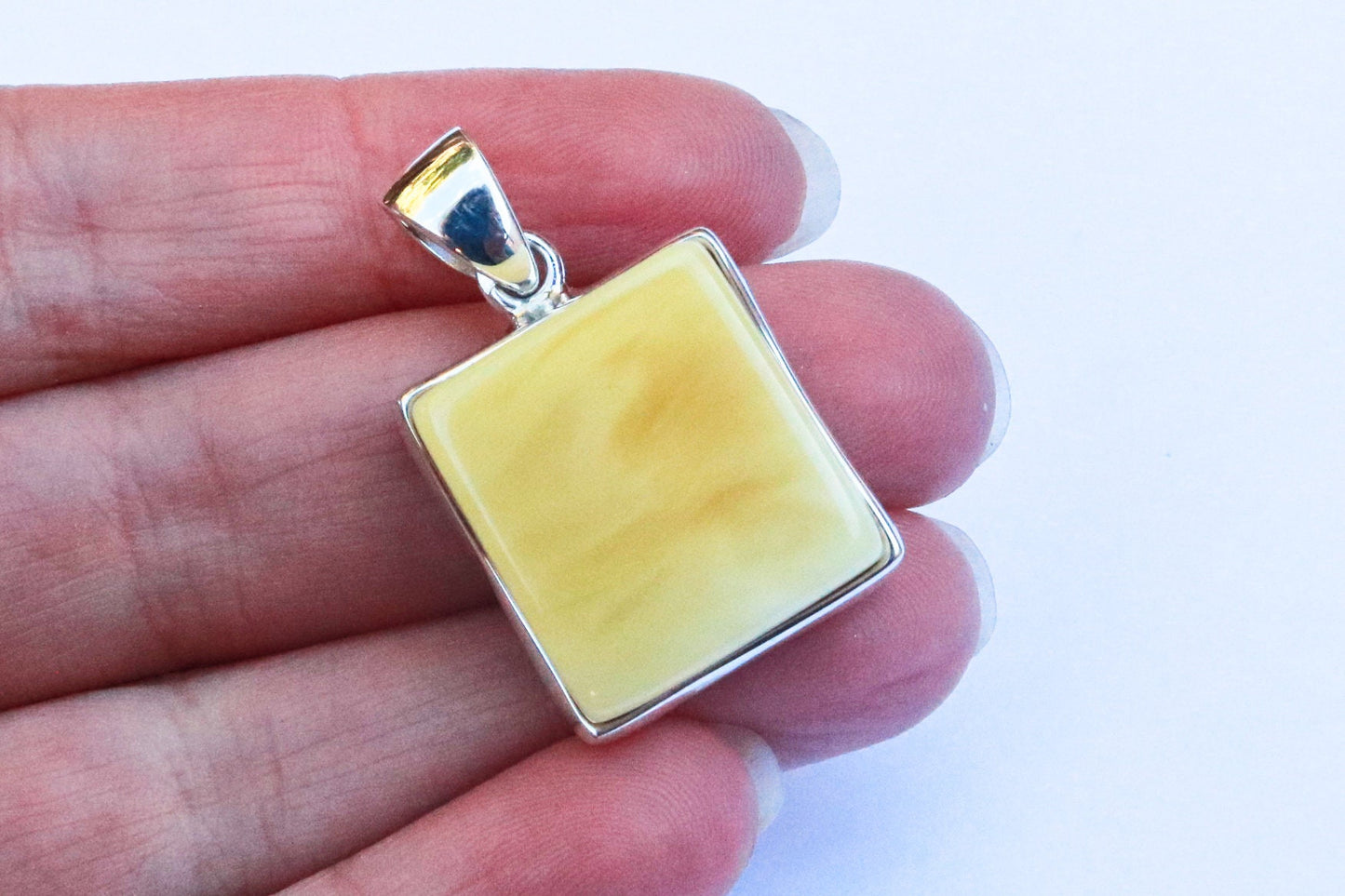 Baltic Amber Pendant Butterscotch Square Natural Untreated Healing Unisex 1.34" 9.2 gram