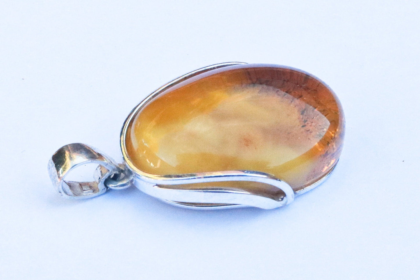 Baltic Amber Pendant Yellow Oval Jewelry Natural Untreated Cloudy Unisex 1.93" 14.4 gram 925 Silver