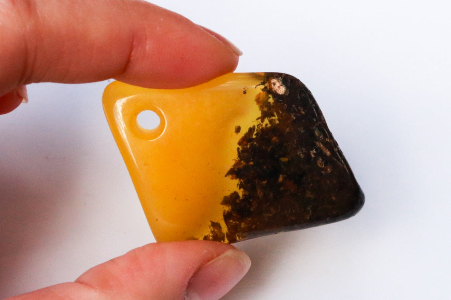 Baltic Amber Pendant Butterscotch Yellow Grey Inclusions Cloudy Pierced Natural Untreated Unisex Chunky 1.97" 8.5 gram