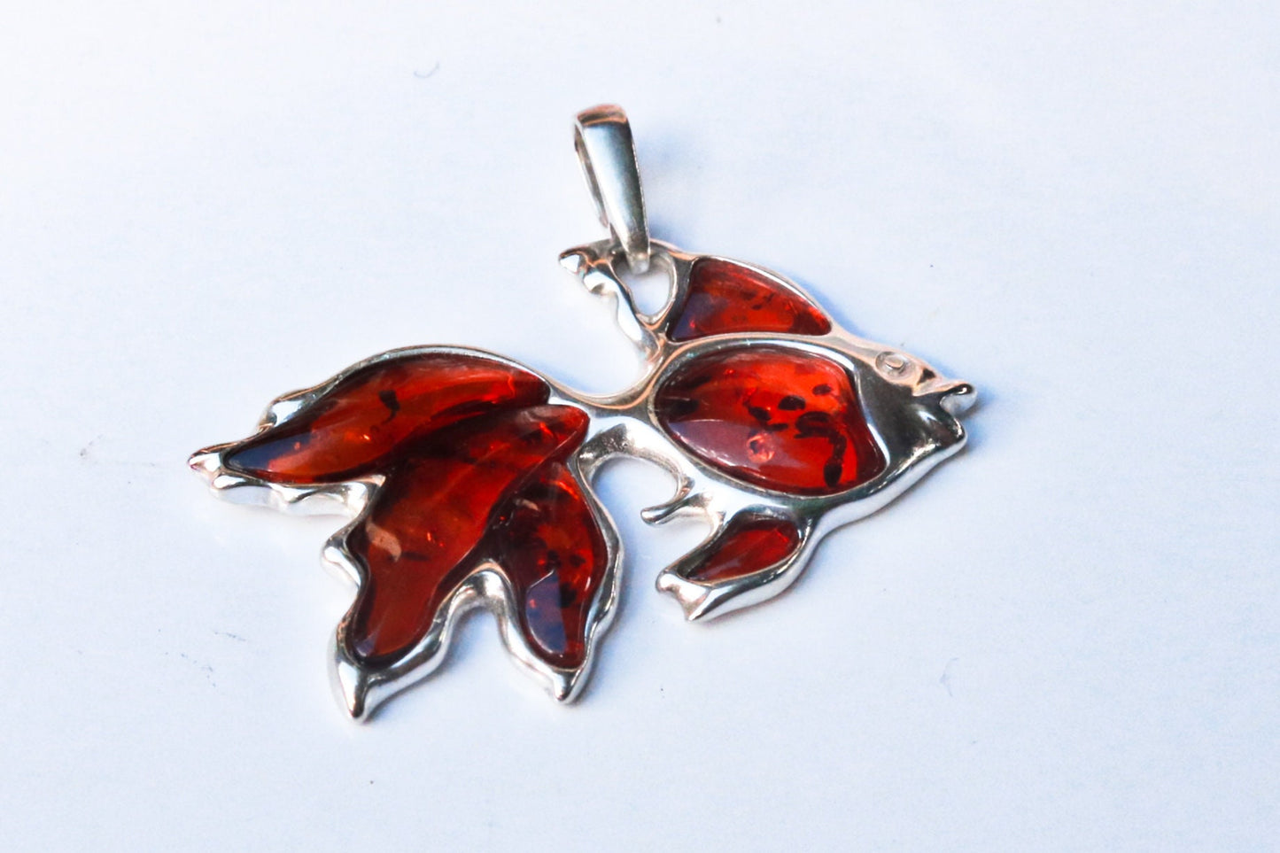 Baltic Amber Fish Pendant Cognac Natural Charm 925 Silver