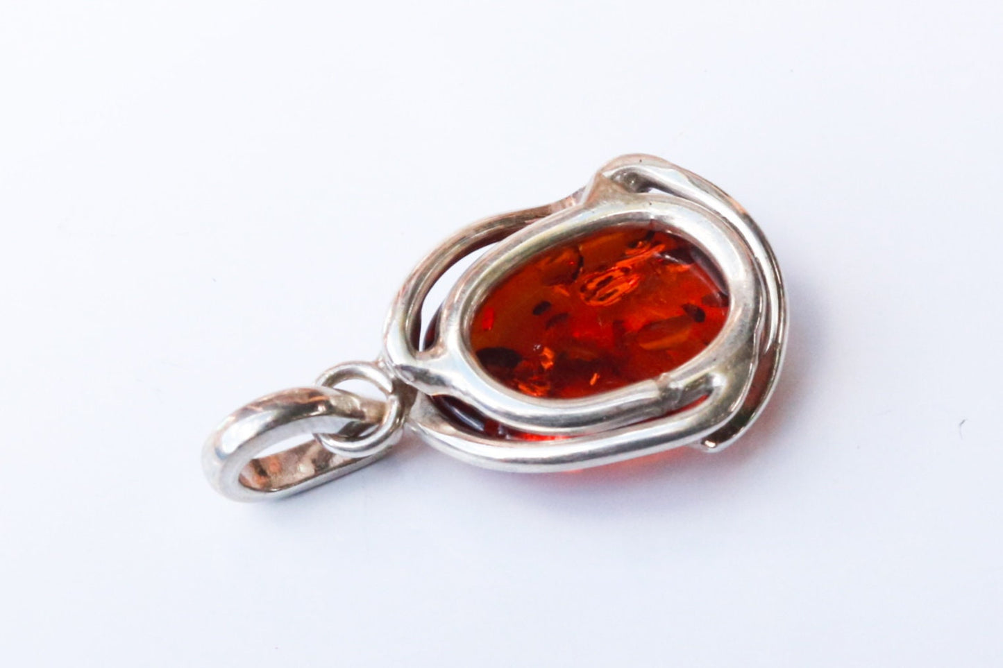 Baltic Amber Jewelry Cognac Pendant Oval Natural Sparkling 1.57" 8.1 gram 925 Silver